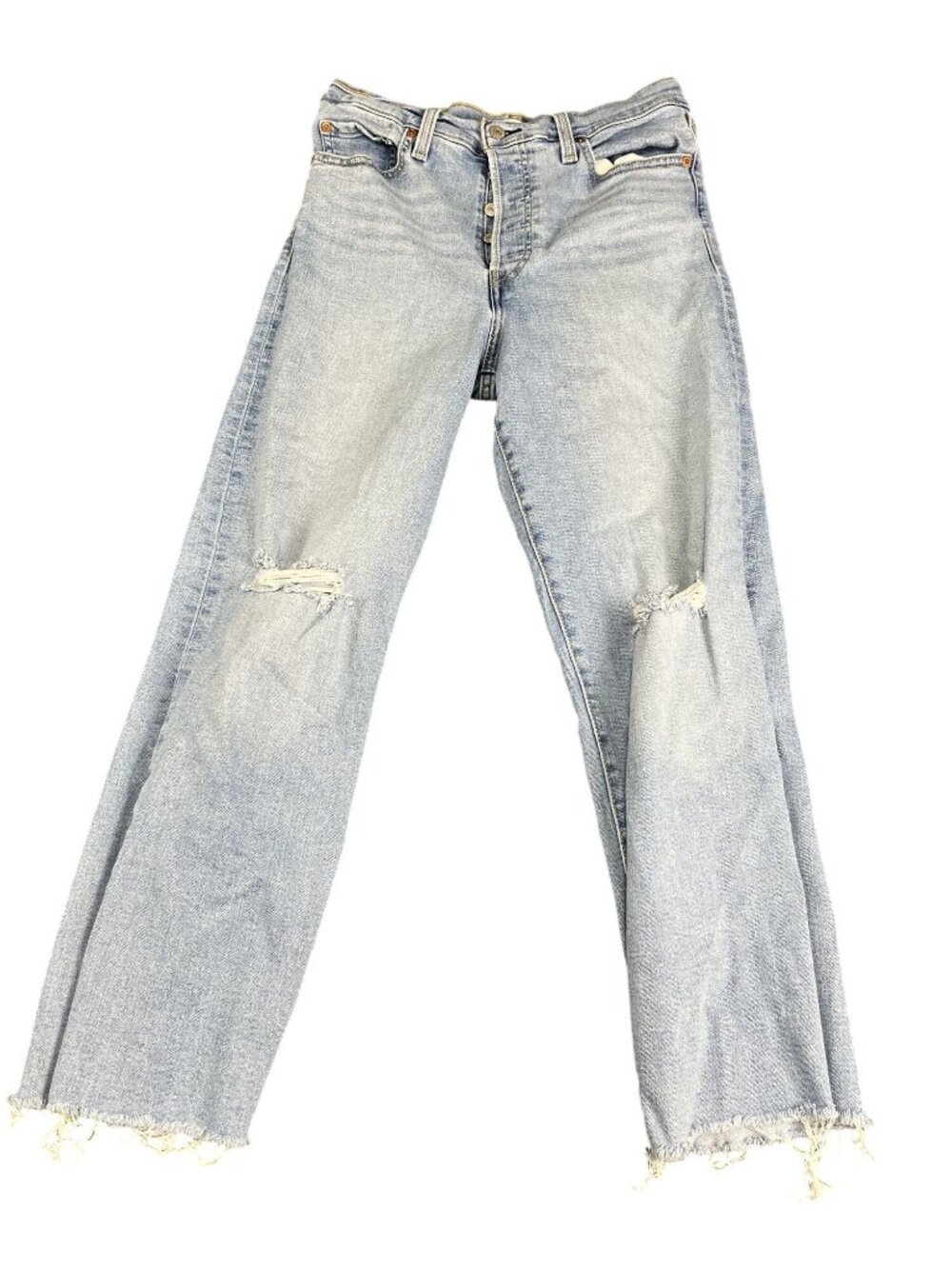 Levis Ribcage Womens Light Wash Distressed Straight Ankle Raw Hem Jeans Size 29